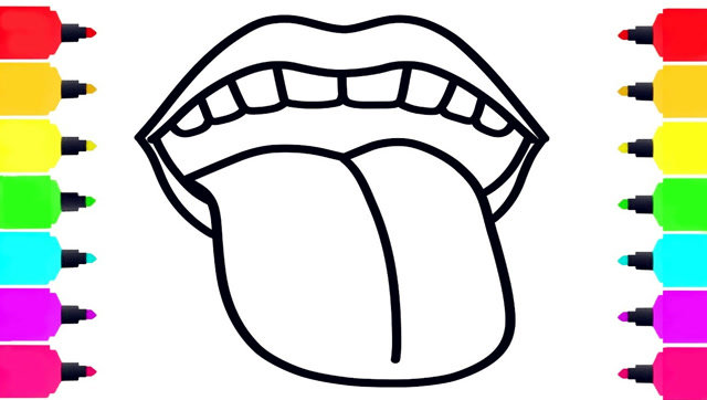 给宝宝画大嘴巴和舌头,简笔画涂色彩