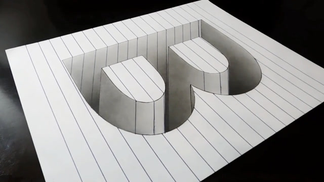 3d错觉绘画艺术,简单一个字母b,几条直线就变成3d绘画