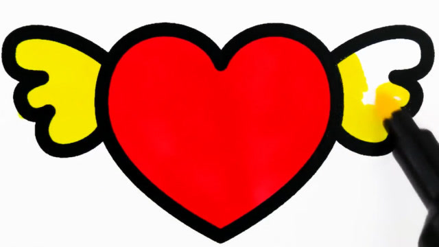 儿童简笔画给长了翅膀的爱心涂色