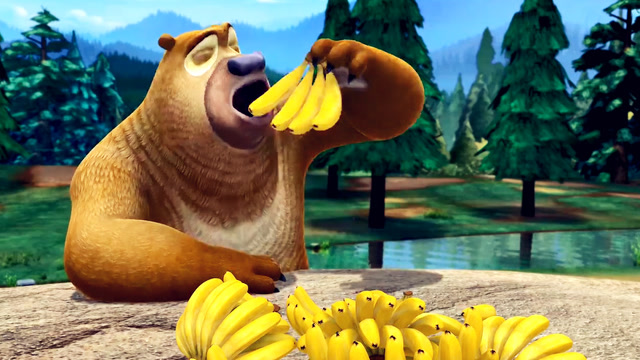 吉吉说吃香蕉要优雅,熊二却不以为然,三两下就把香蕉吞掉了