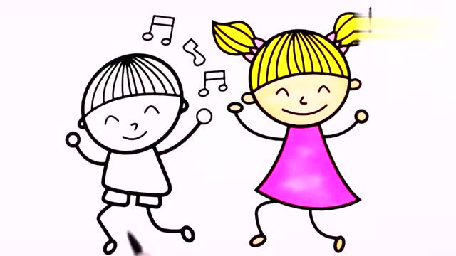 儿童早教绘画着色视频教程,教孩子们绘制小朋友玩耍和唱歌的画面