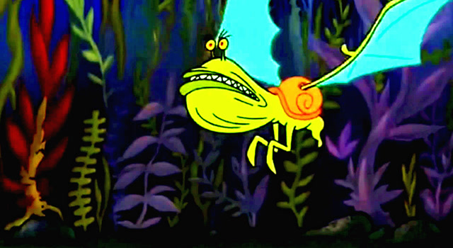 海绵宝宝团队丛林探险 一只长着翅膀的蜗牛怪露出了獠牙