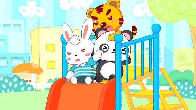 兔小贝告诉我们,玩滑梯时要注意安全,一定要排队