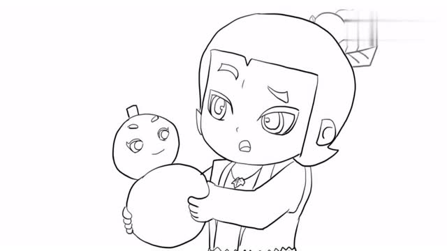 葫芦兄弟七娃与紫色葫芦儿童卡通简笔画