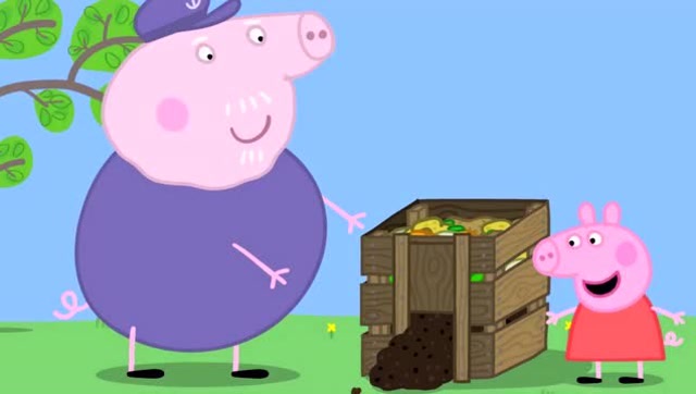 猪爷爷向小猪佩奇展示了他的堆肥佩奇觉得太神奇了