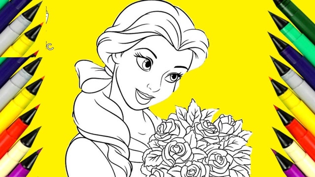 儿童涂色画 贝尔公主收到99朵玫瑰