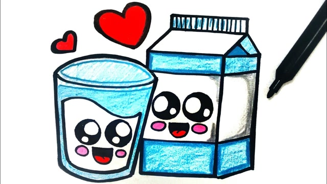 亲子简笔画牛奶杯子画画