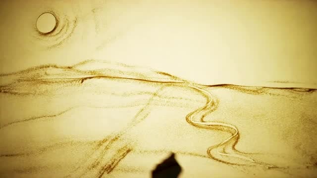 国外沙画艺术画出一幅漂亮的沙漠风景图看起来非常有艺术感