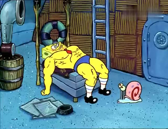 海绵宝宝:看见珊迪的肌肉,海绵宝宝产生了幻想,好强壮