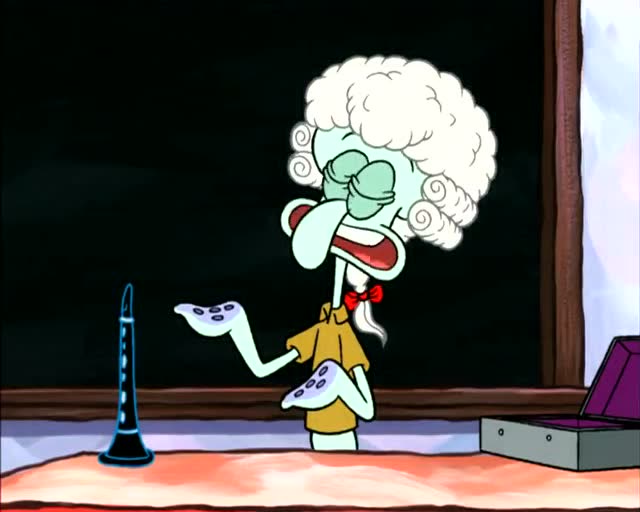 章鱼哥在上课,海绵宝宝总是笑,章鱼哥上前说了他!