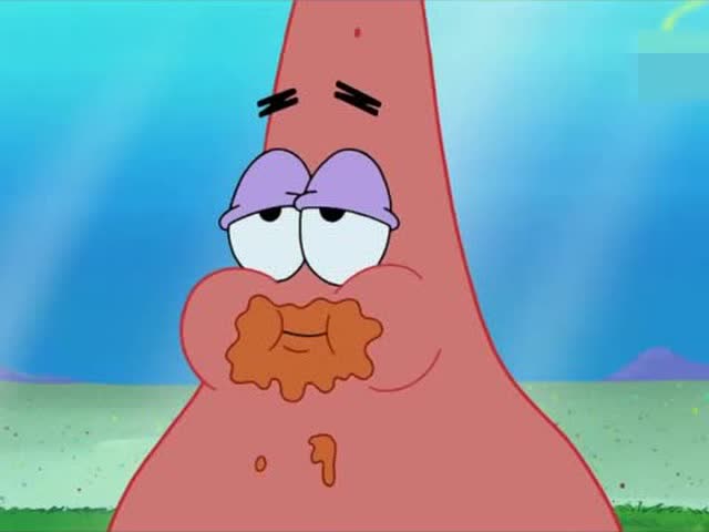 《海绵宝宝》派大星果然是吃货,看见美食恨不得多长一张嘴!