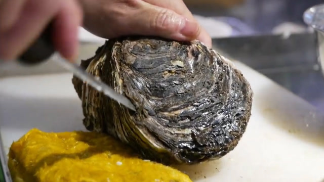 长得像石头的海鲜,小伙一刀撬开壳,肉质肥厚细嫩,流口水了!