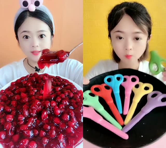 美女直播吃一大盘草莓酱,多色巧克力剪刀,是向往的生活!