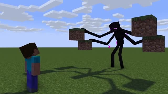 minecraft动画:变异末影人 vs 多个史蒂夫