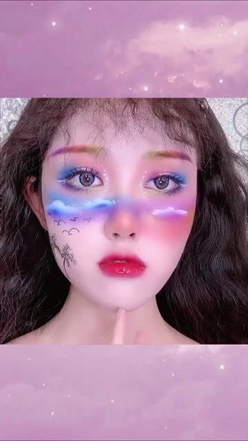 椰树黄昏妆容教程,把一幅画画在脸上,这技术我服,恐怕没人能化成这样