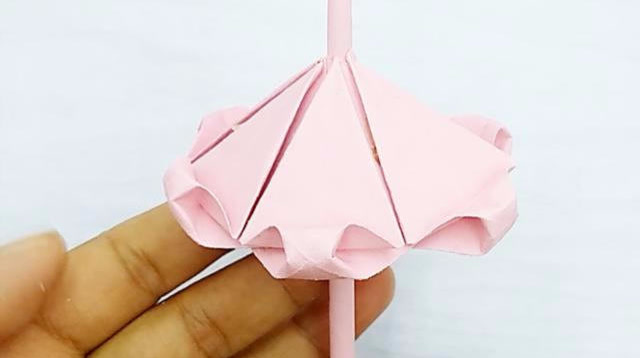 超萌迷你粉色遮阳伞,女孩子最喜欢,创意手工折纸diy教程