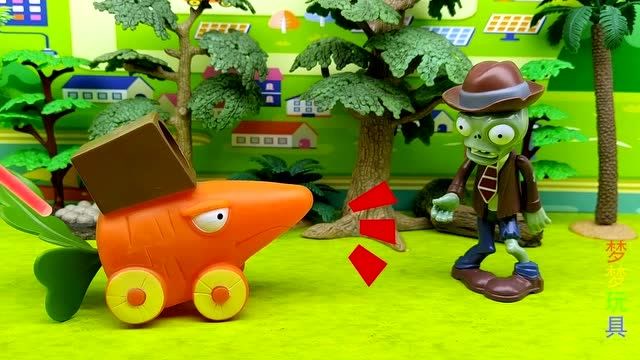 小胡萝卜射手吃下神秘糖果后瞬间变大,打跑进入基地的僵尸!