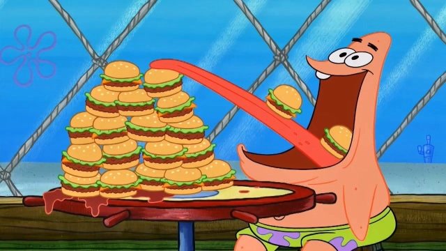 派大星太能吃,别人吃汉堡吃一个,他吃一整桌!