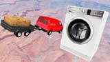 汽车飞跃巨型洗衣机会发生什么？3D动画模拟，场面刺激又搞笑！