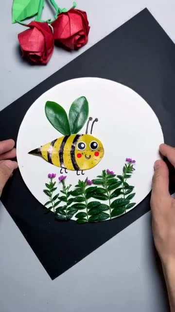 树叶贴画,做只小蜜蜂