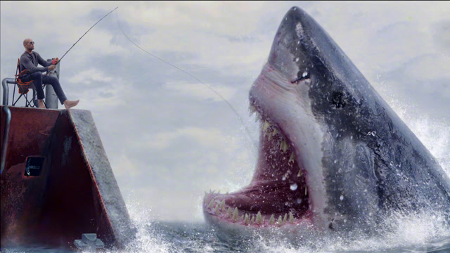 史前怪兽巨齿鲨来袭,真正的海洋霸主,一口就能把鲸鱼咬成两截