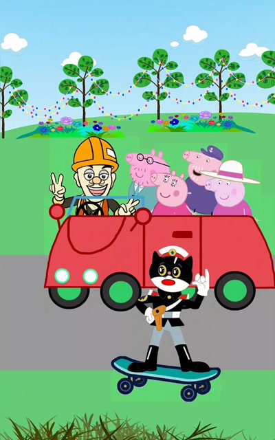 光头强去城里买东西,猪爸爸猪妈妈和猪爷爷猪奶奶都来坐车子