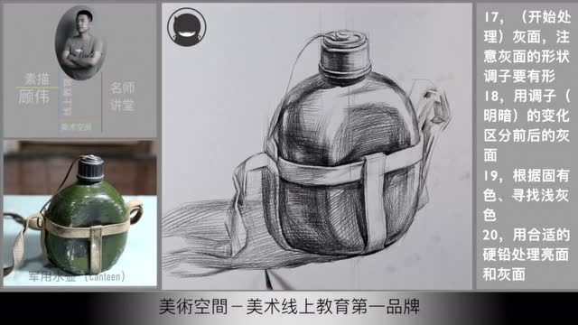 美术空间考前视频|素描静物——军用水壶