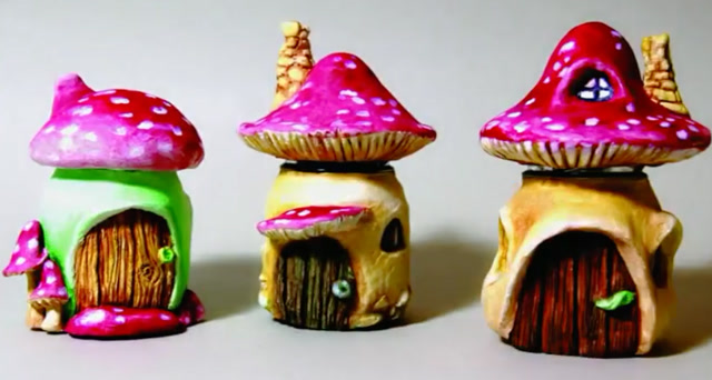 diy手工自制——废弃的瓶子也可以做成可爱的蘑菇小屋摆件哦!