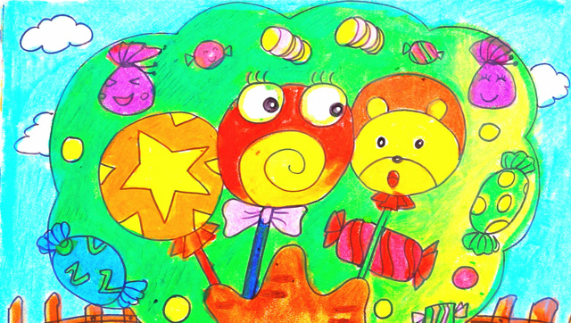 儿童画场景故事 欢快的糖果树