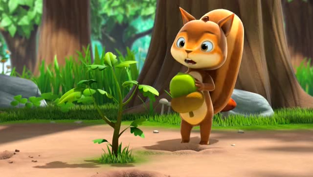 萌鸡小队:小松鼠一心想吃橡实,但是他的橡实已经变成小树了!