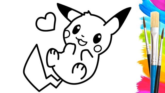 亲子简笔画神奇宝贝之爱心皮卡丘宝宝涂颜色绘画启蒙