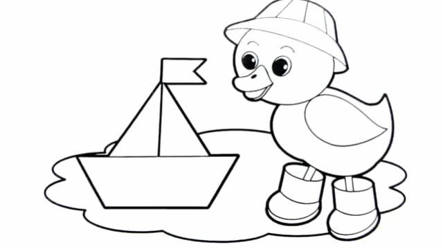 亲子画画学习:小鸭子玩小船