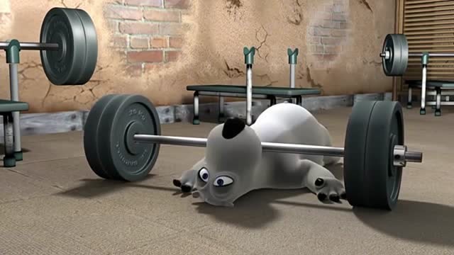 倒霉熊:小熊健身的模样太逗了,杠铃压在脖子上起不来了!