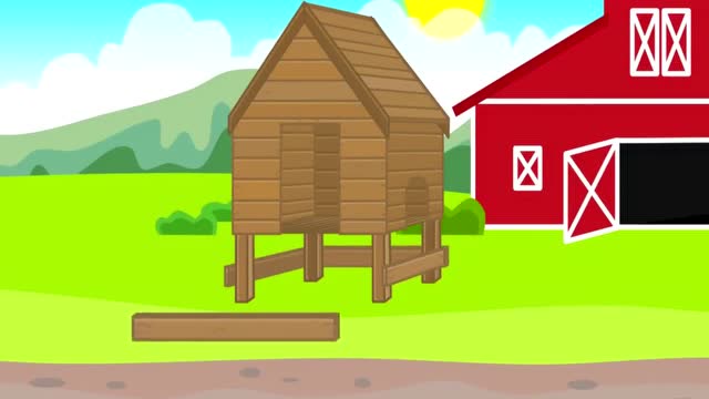 卡通动画游戏搭建鸡窝拖头大货车养鸡场运送公鸡公鸡住进新房子