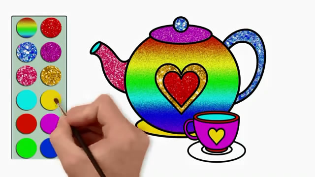 亲子涂色简笔画:小茶壶画画