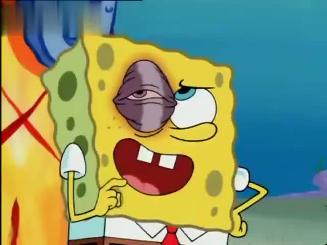 海绵宝宝的眼睛被打得乌青啊,派大星要为他报仇,好兄弟啊