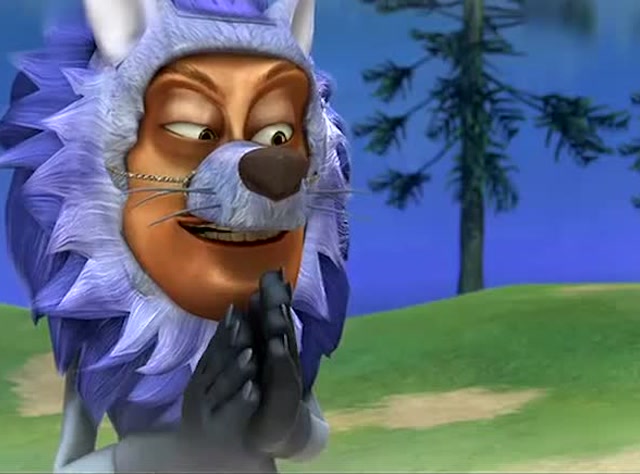 熊出没光头强扮成了狮子的样子他很是骄傲