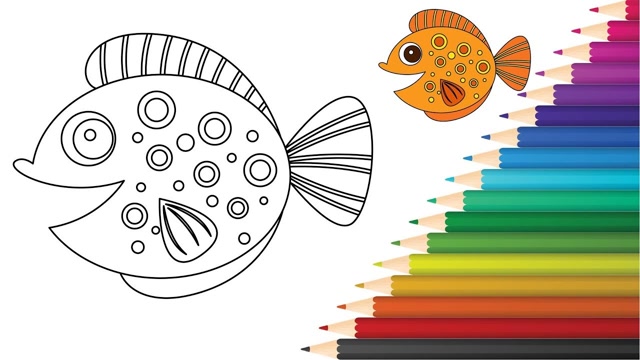 儿童涂色画:漂亮的微笑小鱼