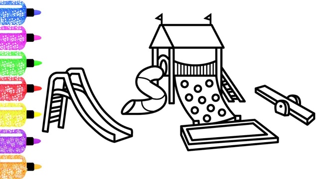 趣味简笔画画游乐园滑滑梯