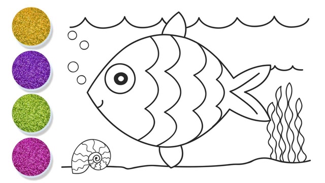 儿童涂色画:漂亮的小鱼