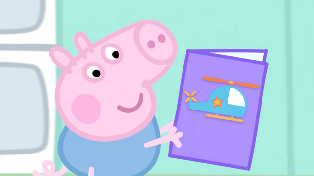 简笔画:小猪佩奇弟弟乔治在看书,佩奇告诉他书上画了一架直升飞机