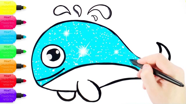 儿童涂色画:可爱蓝鲸鱼画画