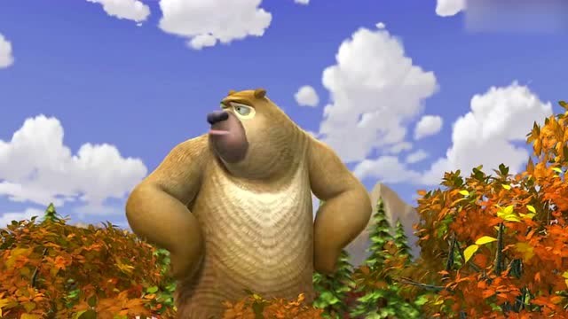 双手叉腰的熊二,把头瞥向一边,在看什么呢