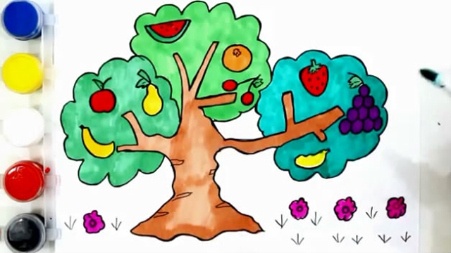 儿童简笔画,可爱苹果水果树