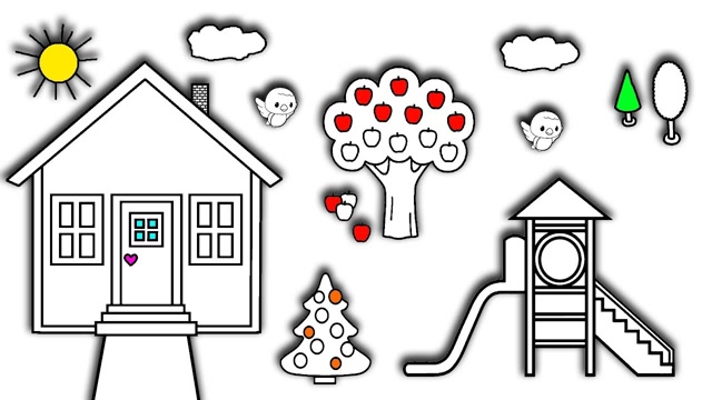 亲子简笔画:画小房子 滑滑梯