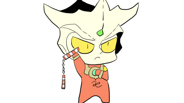 正在玩双节棍的雷欧奥特曼儿童卡通简笔画