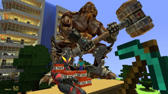 gmod游戏:怪兽拿大锤子 锤奥特曼的tnt炸弹