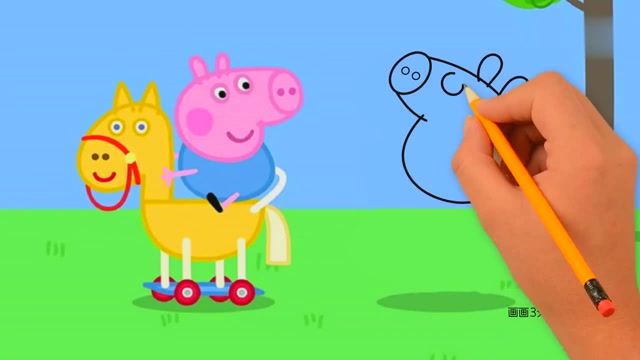 小猪佩奇和乔治的小马玩具,佩奇帮助乔治骑马