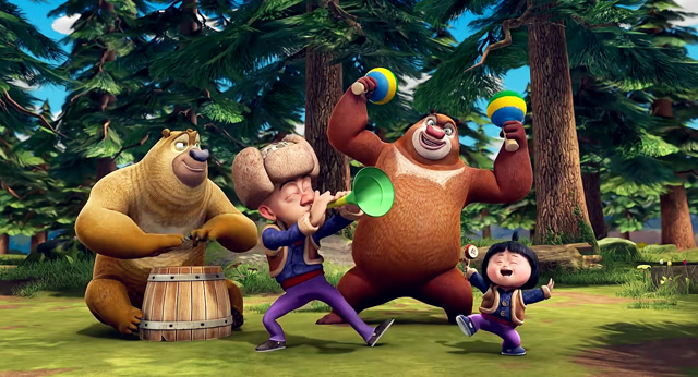 光头强和熊大熊二还有小嘟嘟愉快的玩耍,却不知道危险正悄然而至