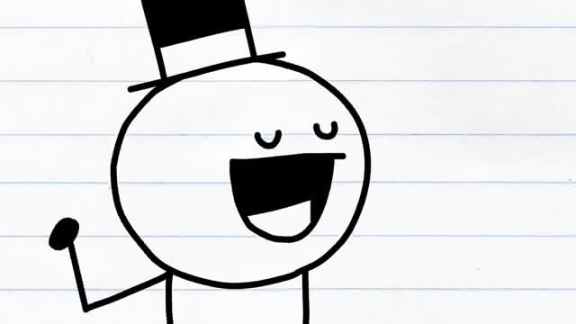 搞笑铅笔画小人:铅笔人进入插画世界,铅笔人的帽子跑到别人头上